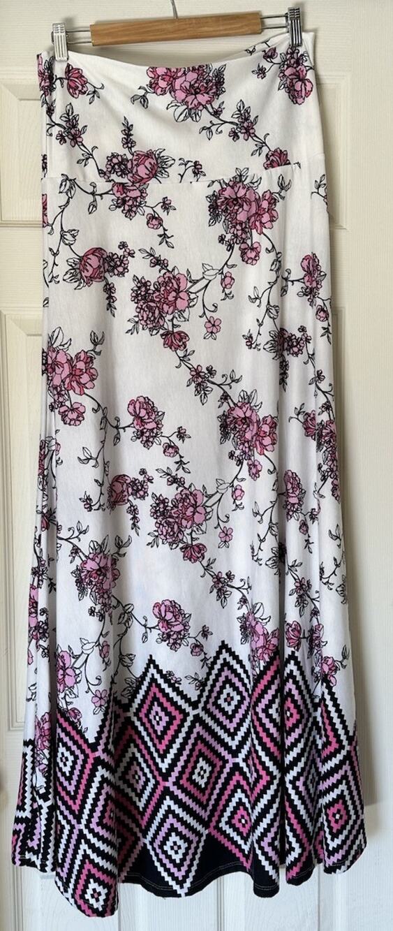 LuLaRoe Women's Maxi Skirt L White Pink Black Floral Long